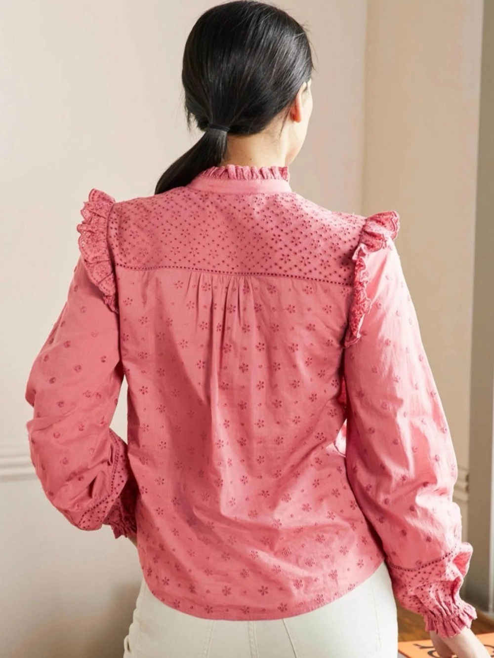 BNWT Boden Iris Broderie Shirt Dusty Red size 12P STUNNING - Picture 2 of 11